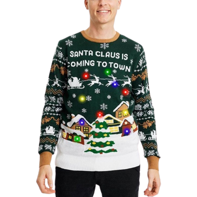 Billede af Jule Sweaters Santa Claus is Coming to Town LED Sweater - Green